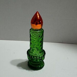 Green Glass Christmas Candle Shaped Cologne Holder Bottle
